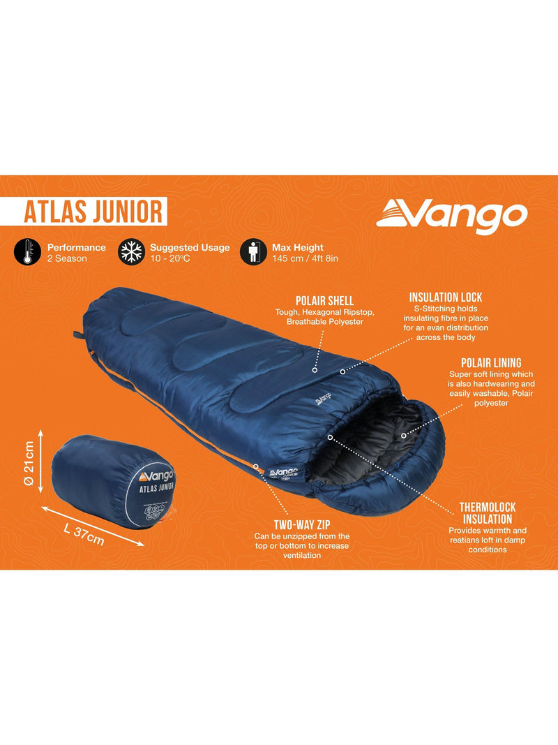 Vango Atlas Junior sleeping bag midnight navy, imported from the UK