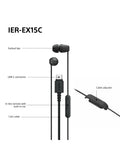 Sony IER-EX15C USB-C earbuds black lightweight, imported from the UK
