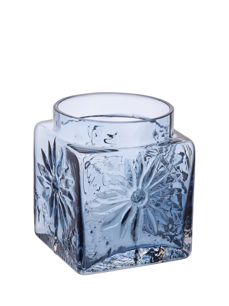 Dartington Crystal Marguerite square vase 12cm ink blue, UK version