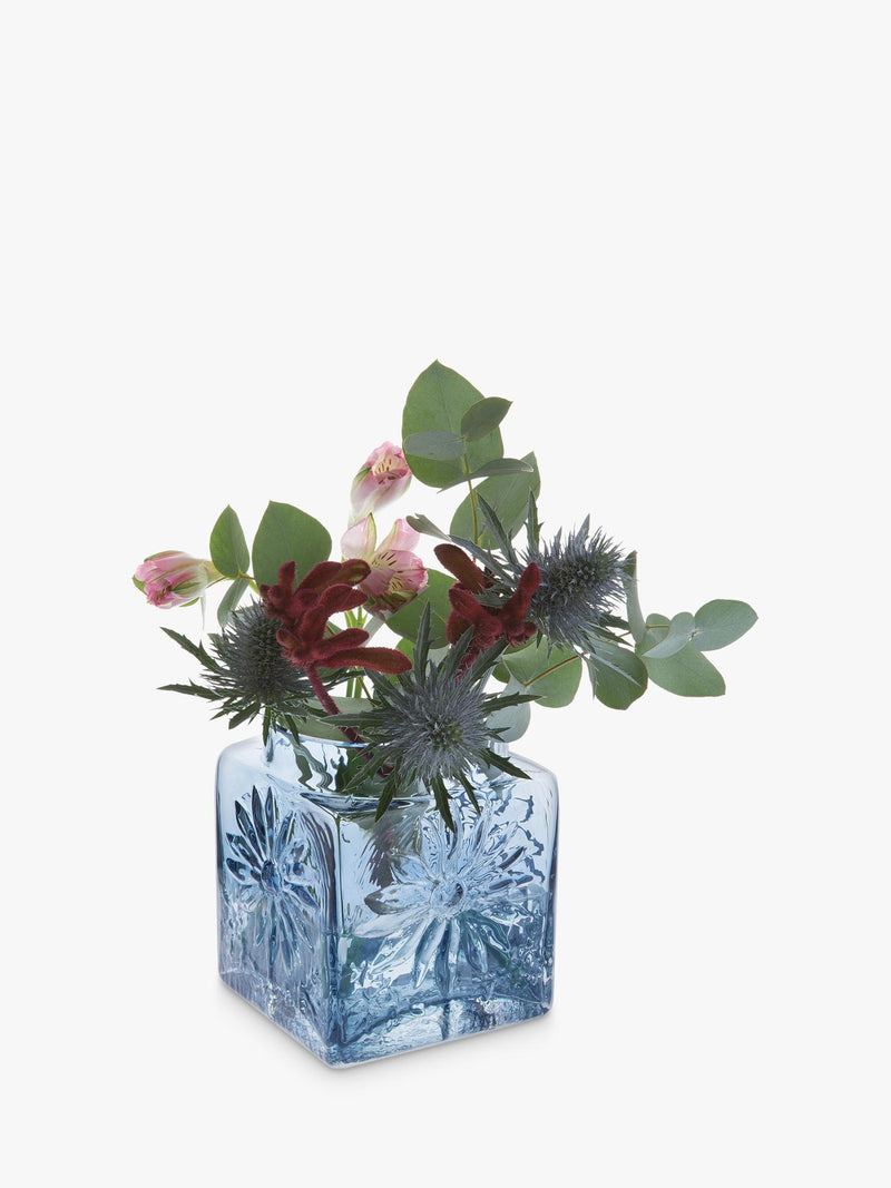 Dartington Crystal Marguerite square vase 12cm ink blue, UK version