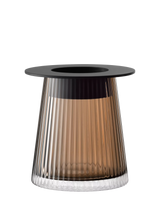 John Lewis LSA International Beacon Ribbed Glass Candle Holder and Vase, Taupe/Jet Black, 14cm- Buy online at McGrocer