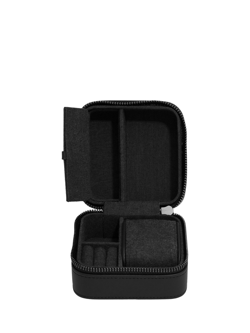 Stackers fluted watch and jewellery box black faux leather, UK version