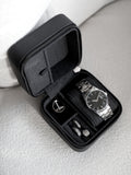 Stackers fluted watch and jewellery box black faux leather, UK version