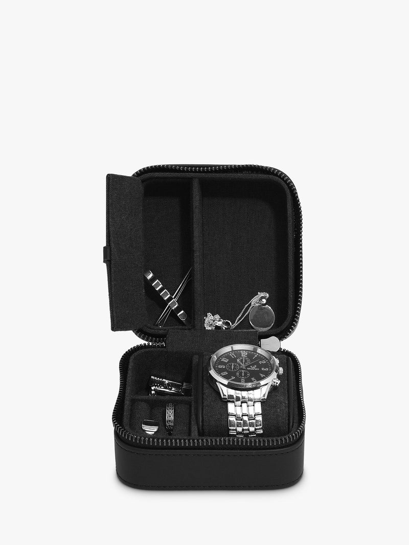 Stackers fluted watch and jewellery box black faux leather, UK version