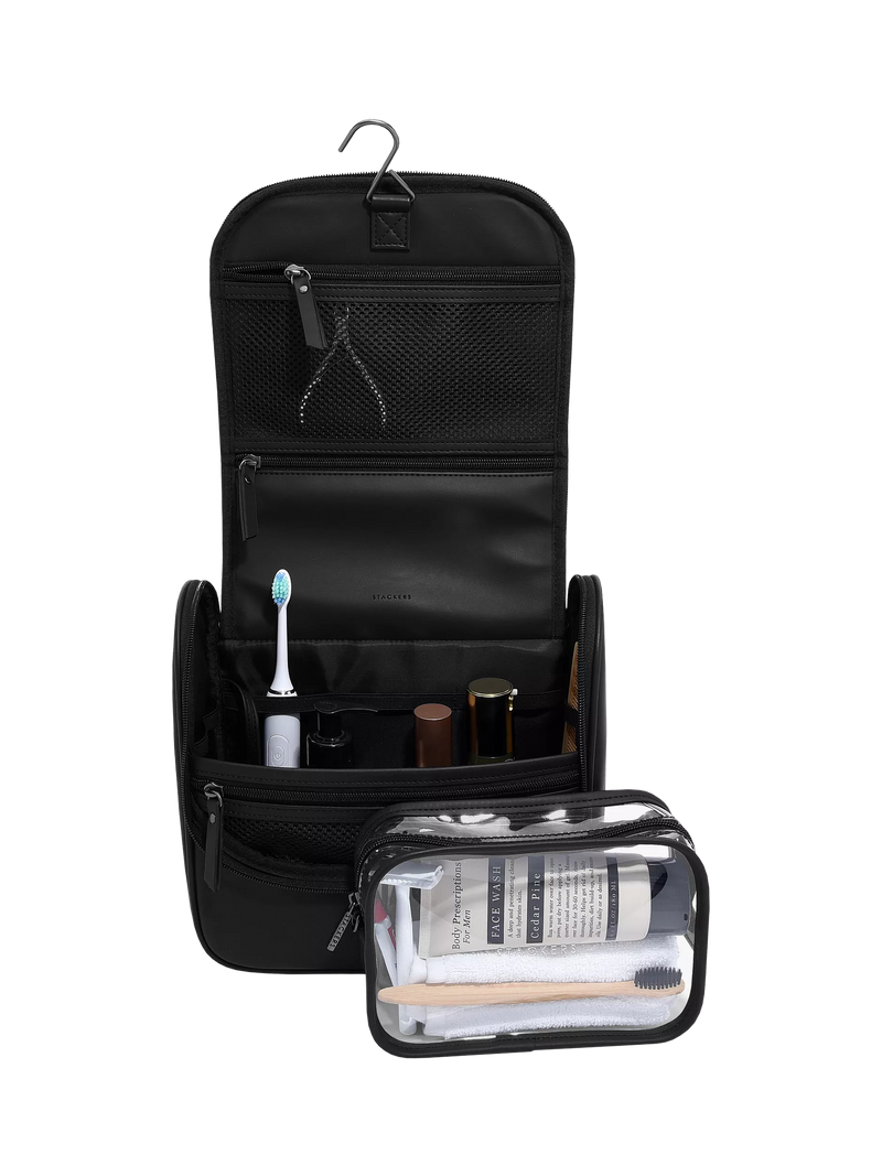 Stackers fluted large hanging wash bag black, British brand