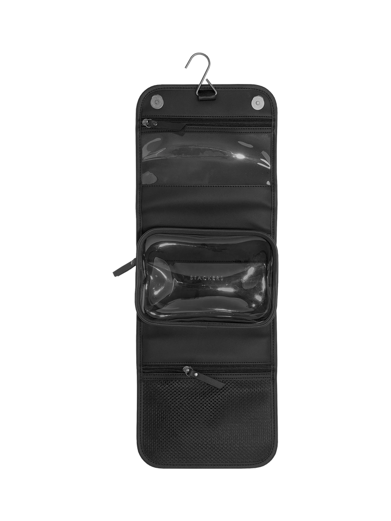 Stackers travel wash bag black fluted faux leather imported from the UK
