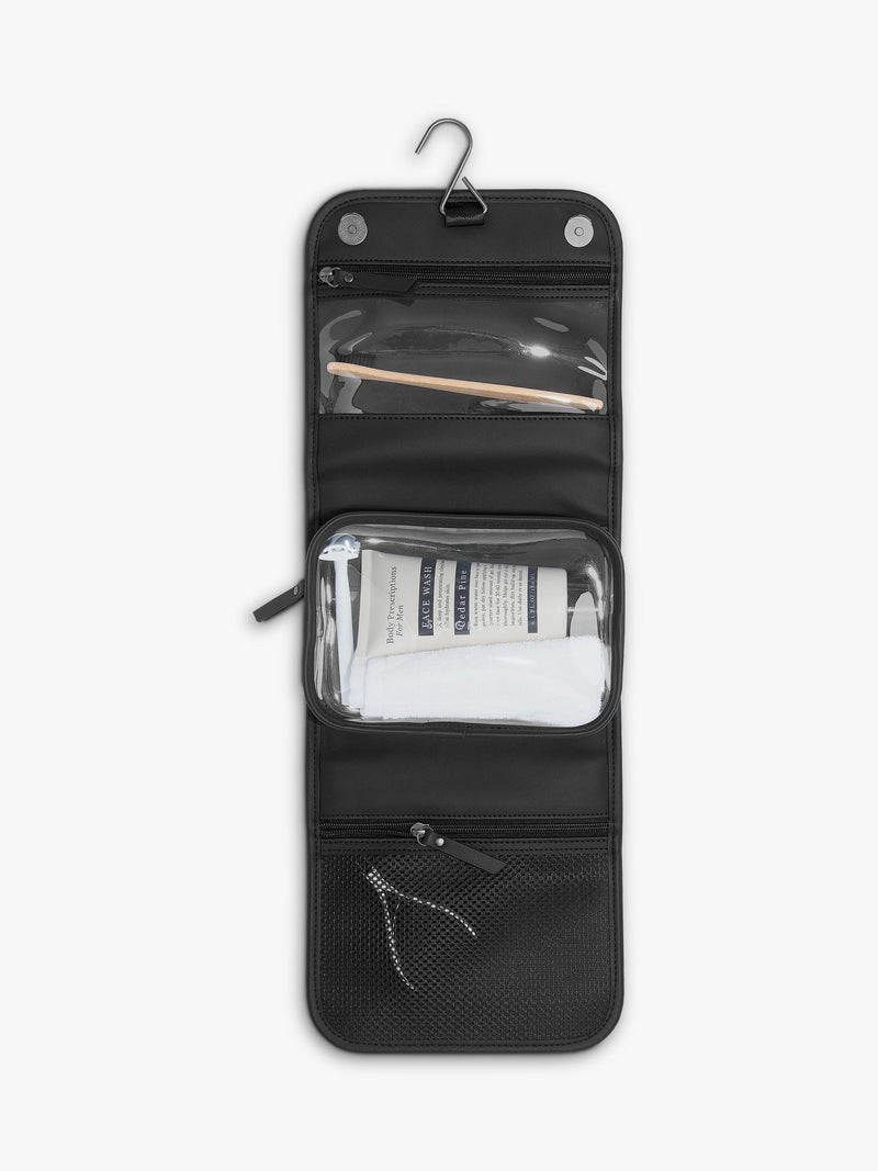 Stackers travel wash bag black fluted faux leather imported from the UK