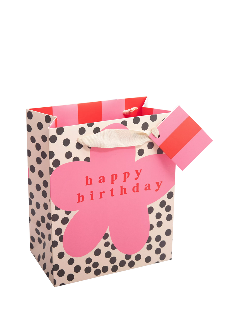 Caroline Gardner black and white spot flower gift bag medium, UK version