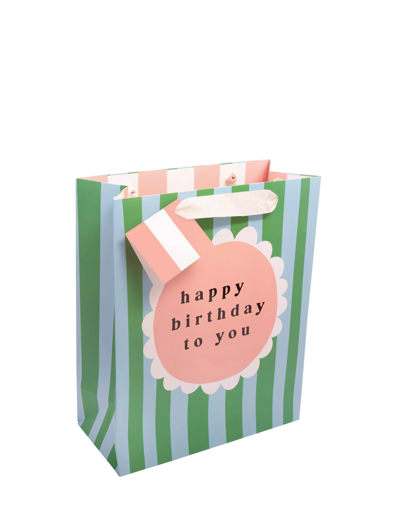 Caroline Gardner medium stripe flower gift bag green blue (British brand)