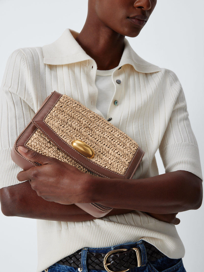 John Lewis Intentional raffia leather medium crossbody bag - British product