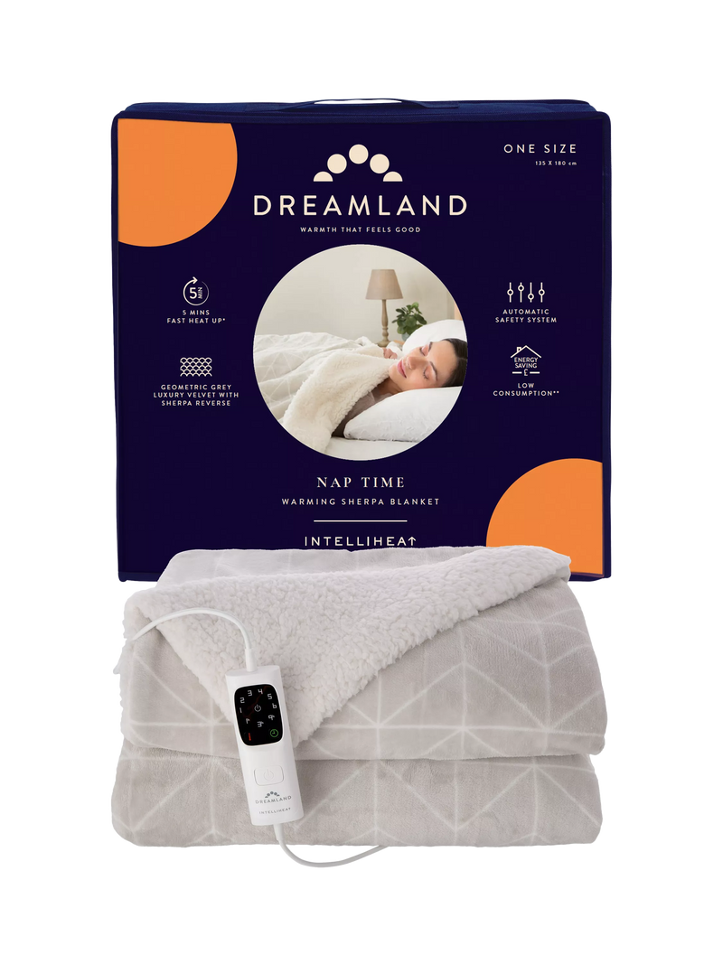 Dreamland Nap Time sherpa electric throw blanket beige - British product