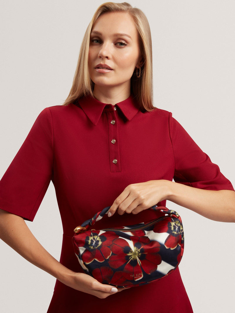 Ted Baker satin hobo bag in red with floral pattern (British brand)