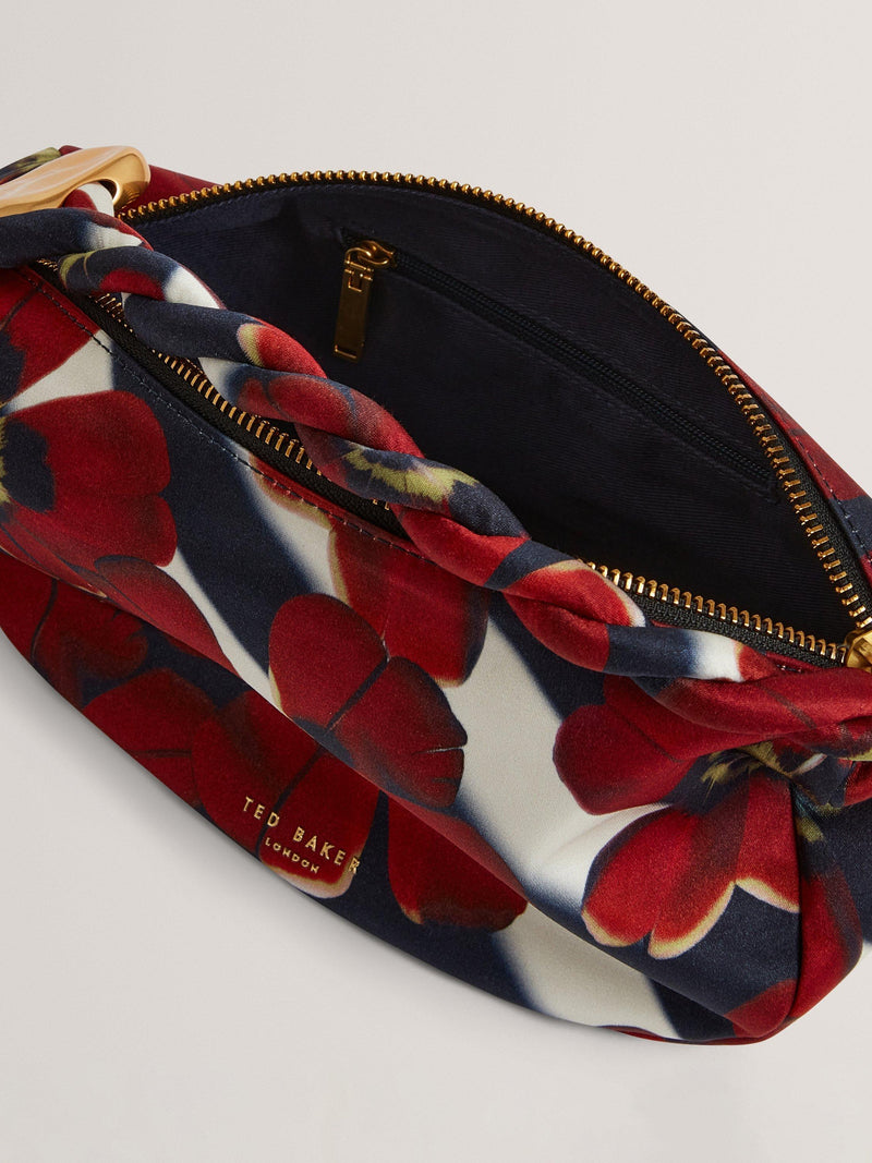 Ted Baker satin hobo bag in red with floral pattern (British brand)