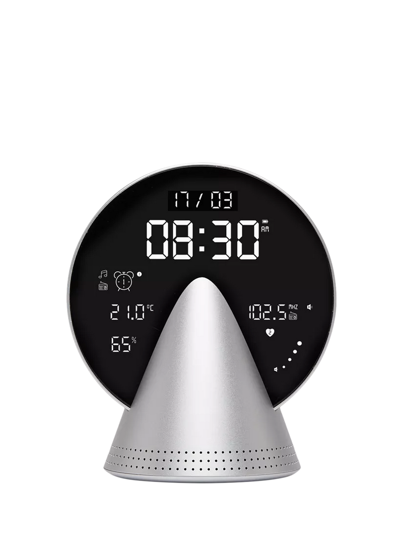 Lexon Conic digital alarm clock glacier aluminium (British brand)