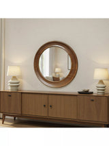 John Lewis Yearn Ashby Round Oak Wood Wall Mirror, 80cm, Walnut- Buy online at McGrocer