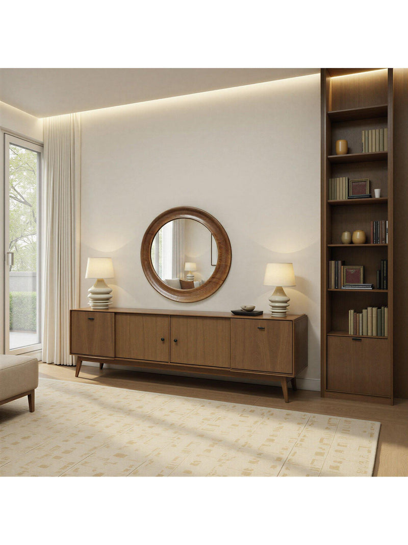 Yearn round oak wall mirror walnut finish 80cm, imported from the UK