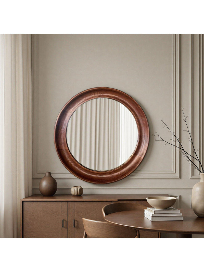 Yearn round oak wall mirror walnut finish 80cm, imported from the UK