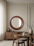 Yearn round oak wall mirror walnut finish 80cm, imported from the UK