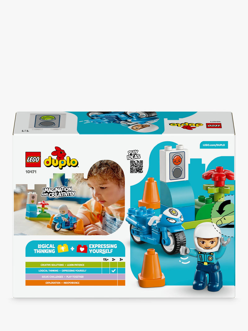 LEGO DUPLO blue police motorcycle playset 10471 - British product
