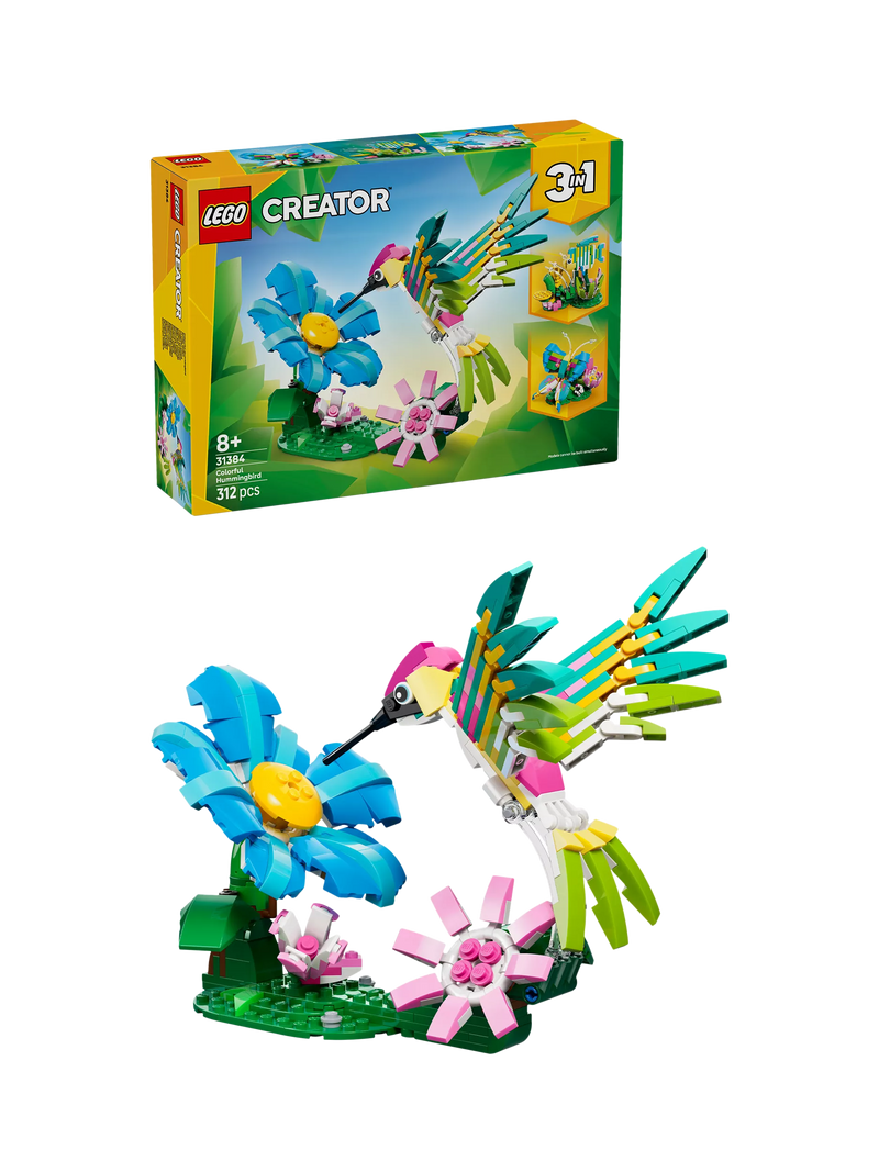 LEGO Creator 3-in-1 hummingbird building toy 312-piece set, imported from the UK