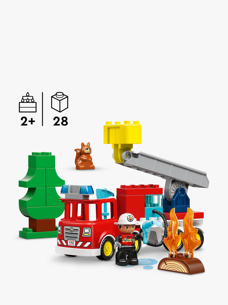 LEGO DUPLO fire engine toy with hose and firefighter figure (British brand)