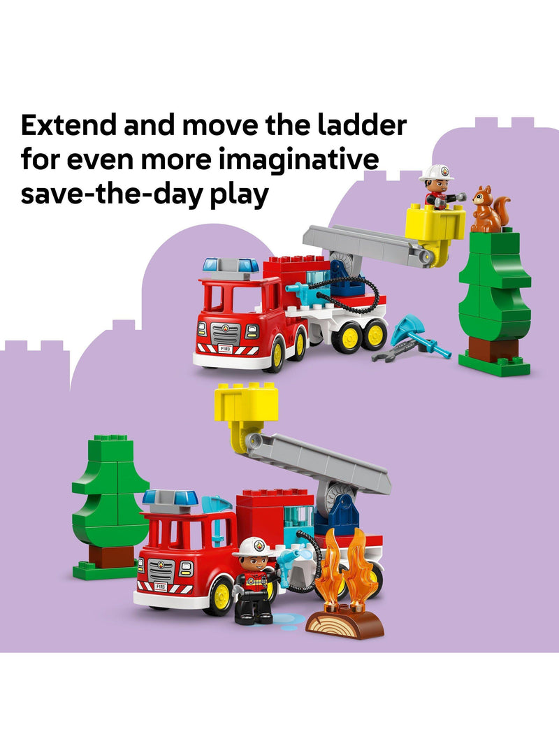 LEGO DUPLO fire engine toy with hose and firefighter figure (British brand)