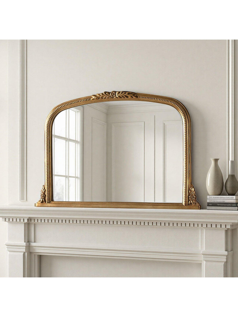 Yearn arched overmantel mirror beaded gilt 66 x 102cm, imported from the UK