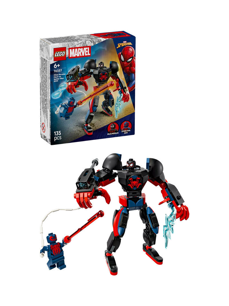LEGO Miles Morales Mech vs Spider-Man 2099, imported from the UK