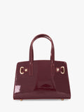 Dune London burgundy leather grab bag with belted detail, imported from the UK