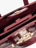 Dune London burgundy leather grab bag with belted detail, imported from the UK