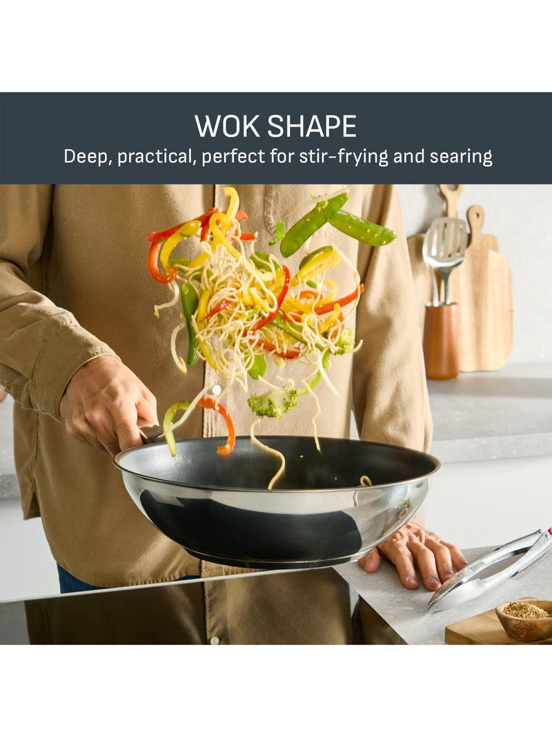 Tefal Emotion Plus stainless steel non-stick wok 28cm - British product