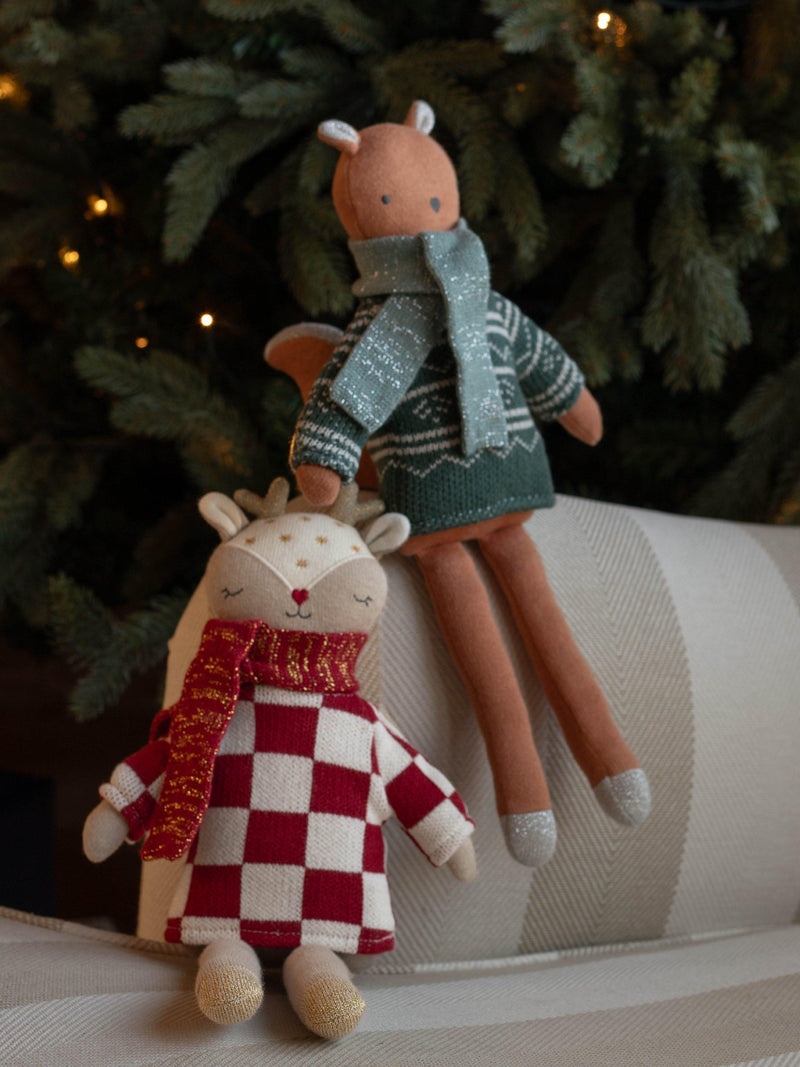 Avery Row knitted squirrel toy with Fair Isle jumper and scarf - British product