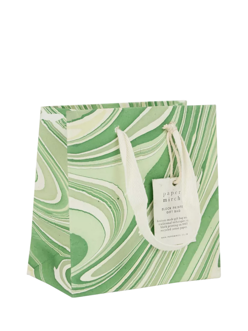 Paper Mirchi green marble gift bag 14cm, imported from the UK