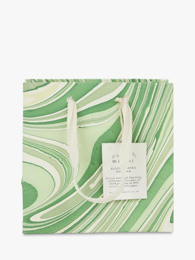 Paper Mirchi green marble gift bag 14cm, imported from the UK