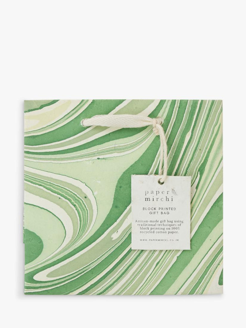 Paper Mirchi green marble gift bag 14cm, imported from the UK