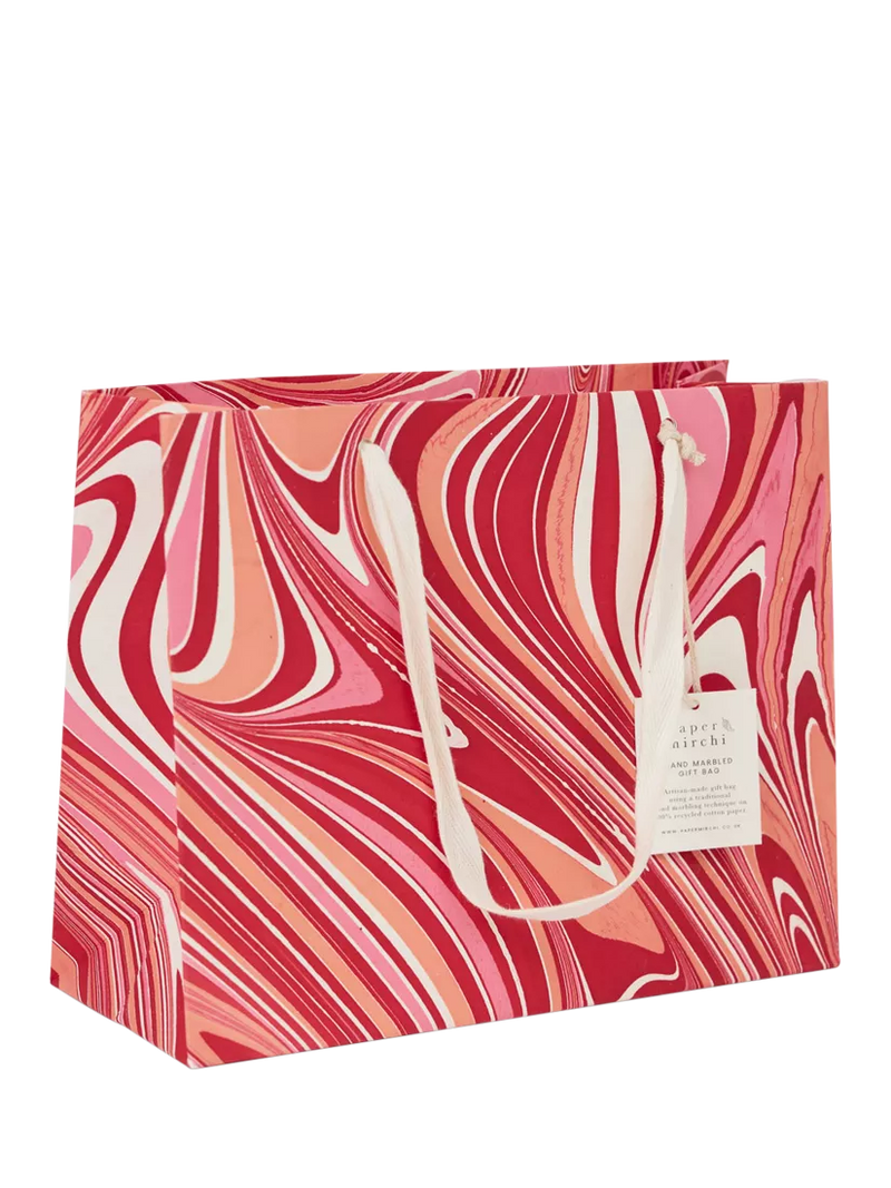 Paper Mirchi marble gift bag red/pink, imported from the UK