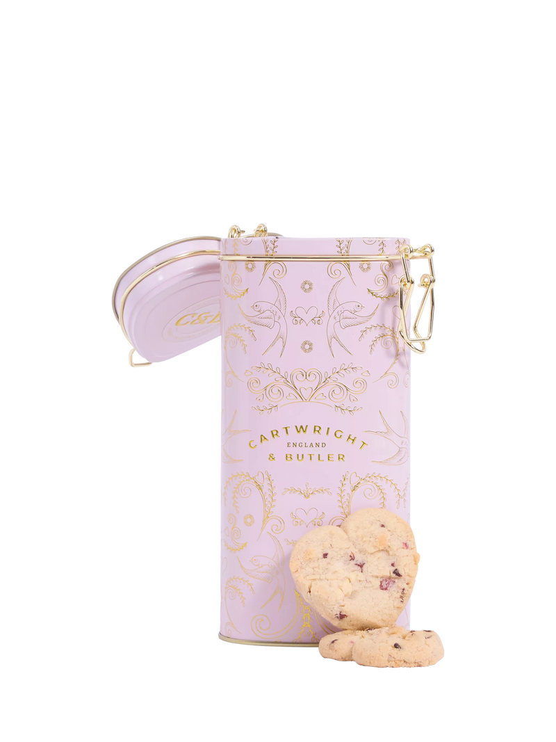 Cartwright & Butler heart-shaped biscuits tin raspberry white chocolate 200g - British product