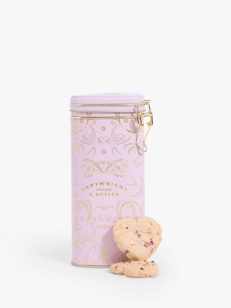 Cartwright & Butler heart-shaped biscuits tin raspberry white chocolate 200g - British product