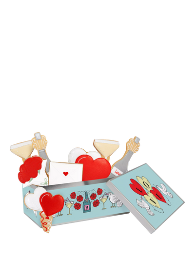 John Lewis Biscuiteers Champagne & Hearts Hand-Iced Biscuits Gift Tin, 110g- Buy online at McGrocer