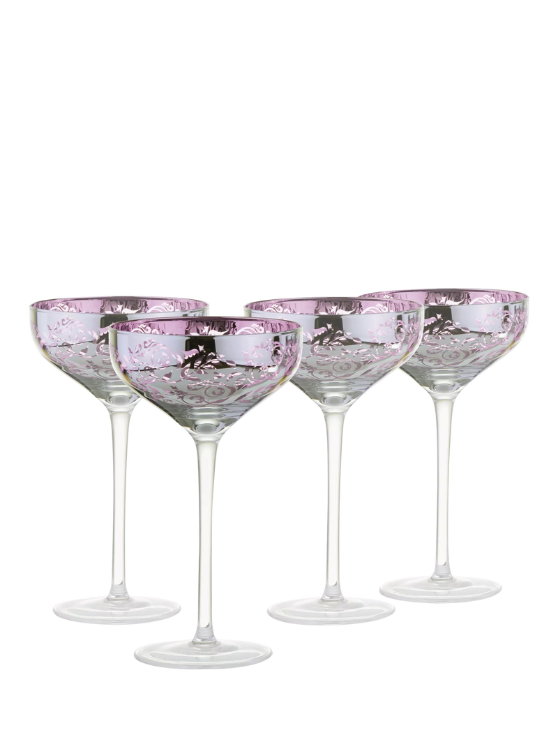 Artland filigree coupe cocktail glasses set of 4 lilac, imported from the UK