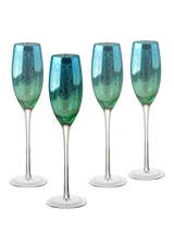 John Lewis Artland Peacock Electroplated Champagne Flutes, Set of 4, 200ml, Green- Buy online at McGrocer