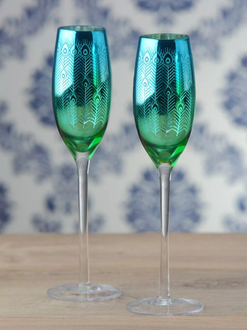 Artland peacock electroplated champagne flutes 200ml set of 2 - British product