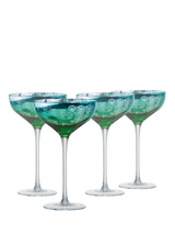John Lewis Artland Peacock Electroplated Coupe Cocktail Glass, Set of 4, 350ml, Green- Buy online at McGrocer