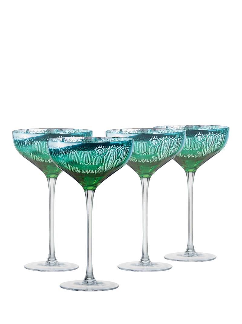 Artland Peacock green coupe cocktail glass set of 2 - British product