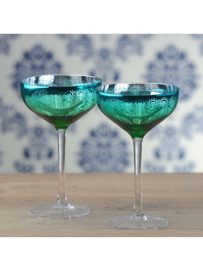 Artland Peacock green coupe cocktail glass set of 2 - British product