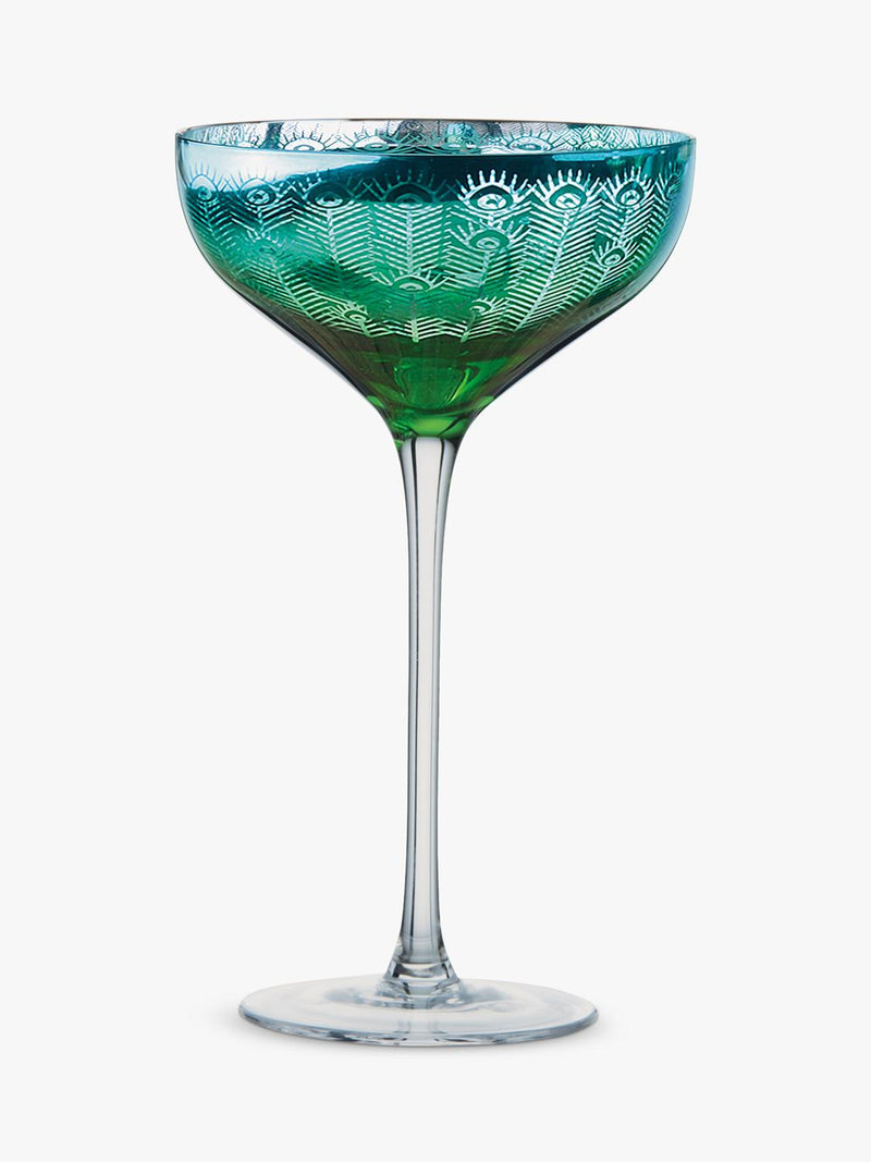 Artland Peacock green coupe cocktail glass set of 2 - British product