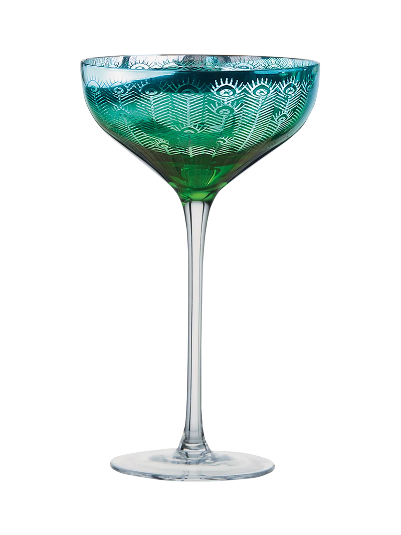 Artland Peacock green coupe cocktail glass set of 2 - British product