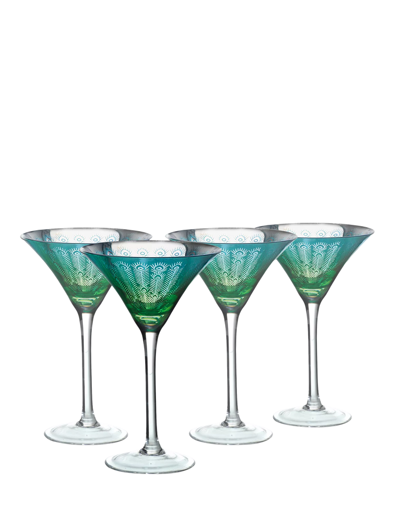 Artland Peacock electroplated martini cocktail glass set green 250ml, UK version