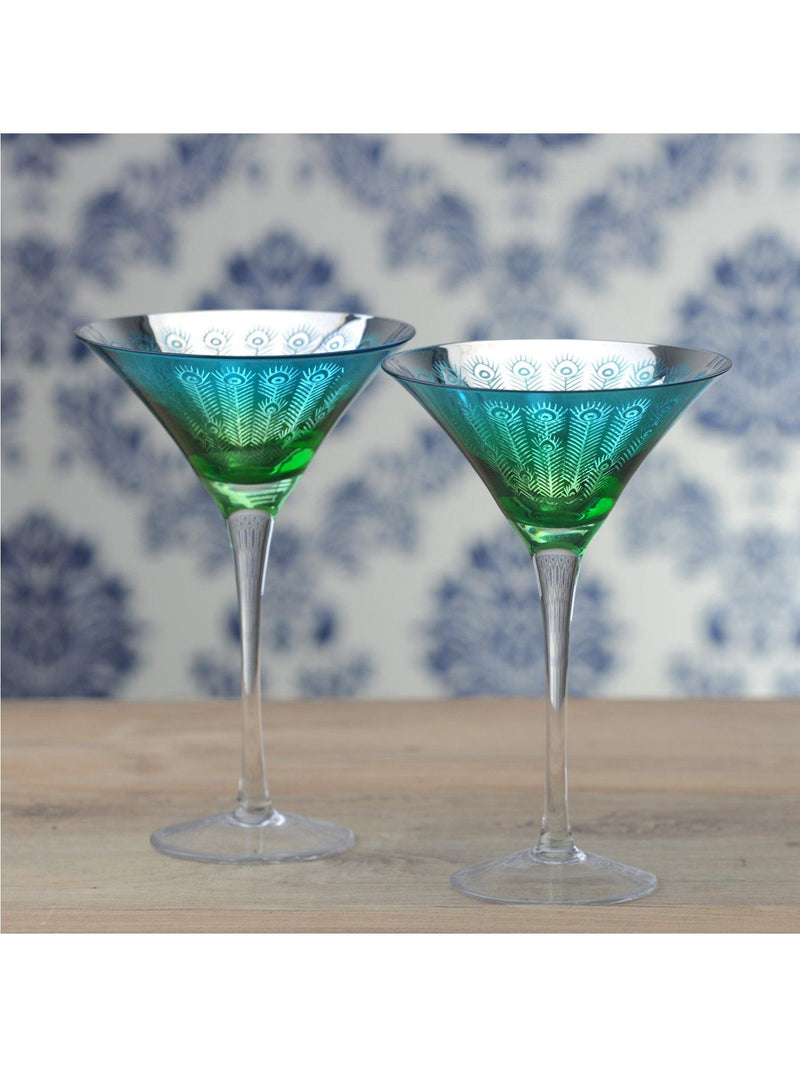 Artland Peacock electroplated martini cocktail glass set green 250ml, UK version