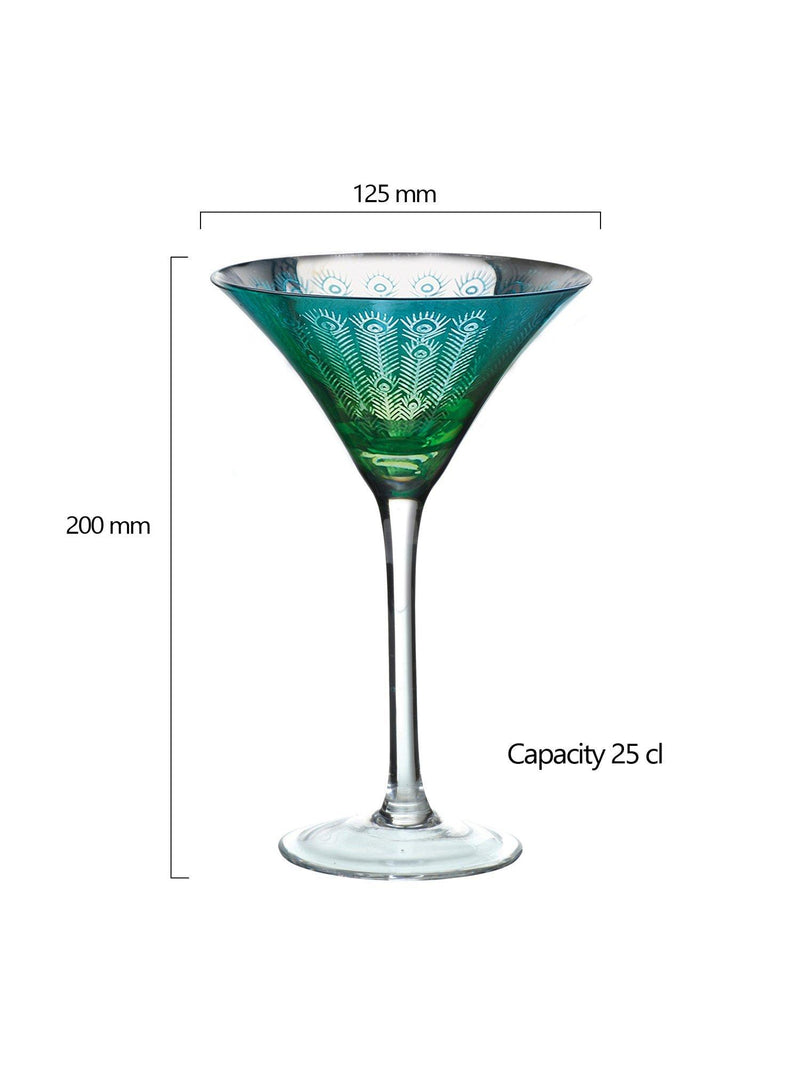 Artland Peacock electroplated martini cocktail glass set green 250ml, UK version